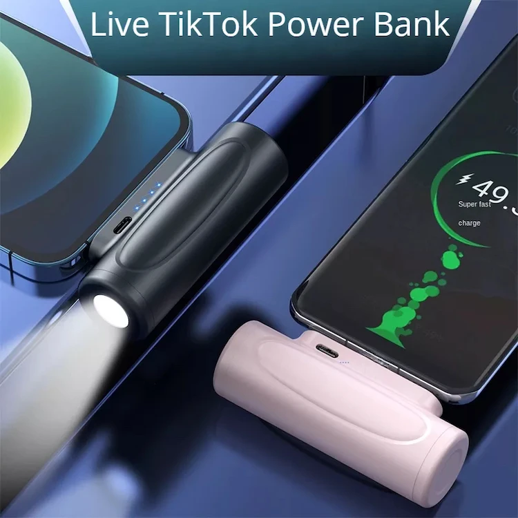 Pocket Capsule Power Bank 5000 mAh Portable Wireless Charging Power Bank Mini Compact Emergency Flashlight