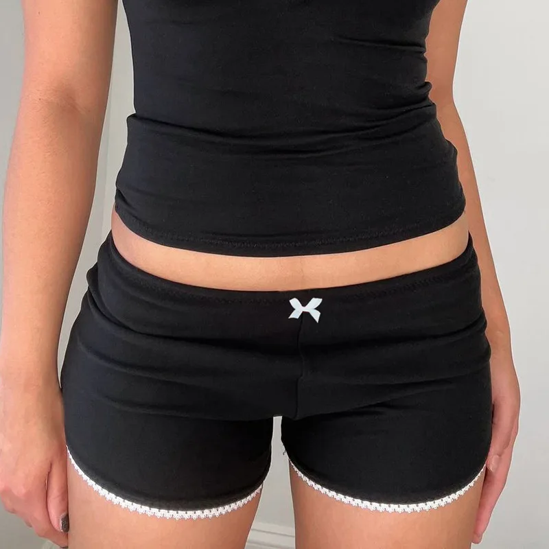 Fashion Clothing Custom Hot Girl Tight Slimming Cute Black Low Waist Cotton Lace Mini shorts pour femmes
