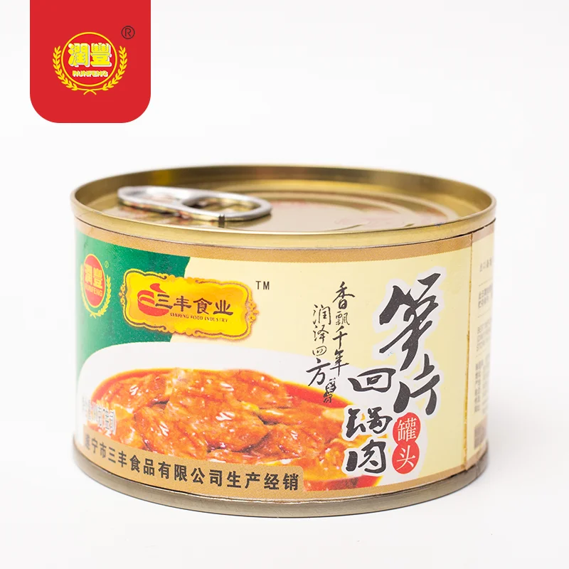 chinese food canned Sliced pork with bamboo shoots canned food