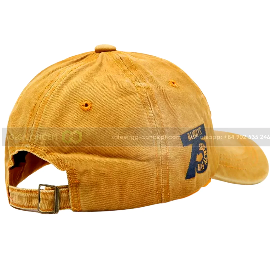 Custom Designer 3d Embroidery Vintage Cap Baseball 6 Panel Washed Cotton Yellow Baseball Cap