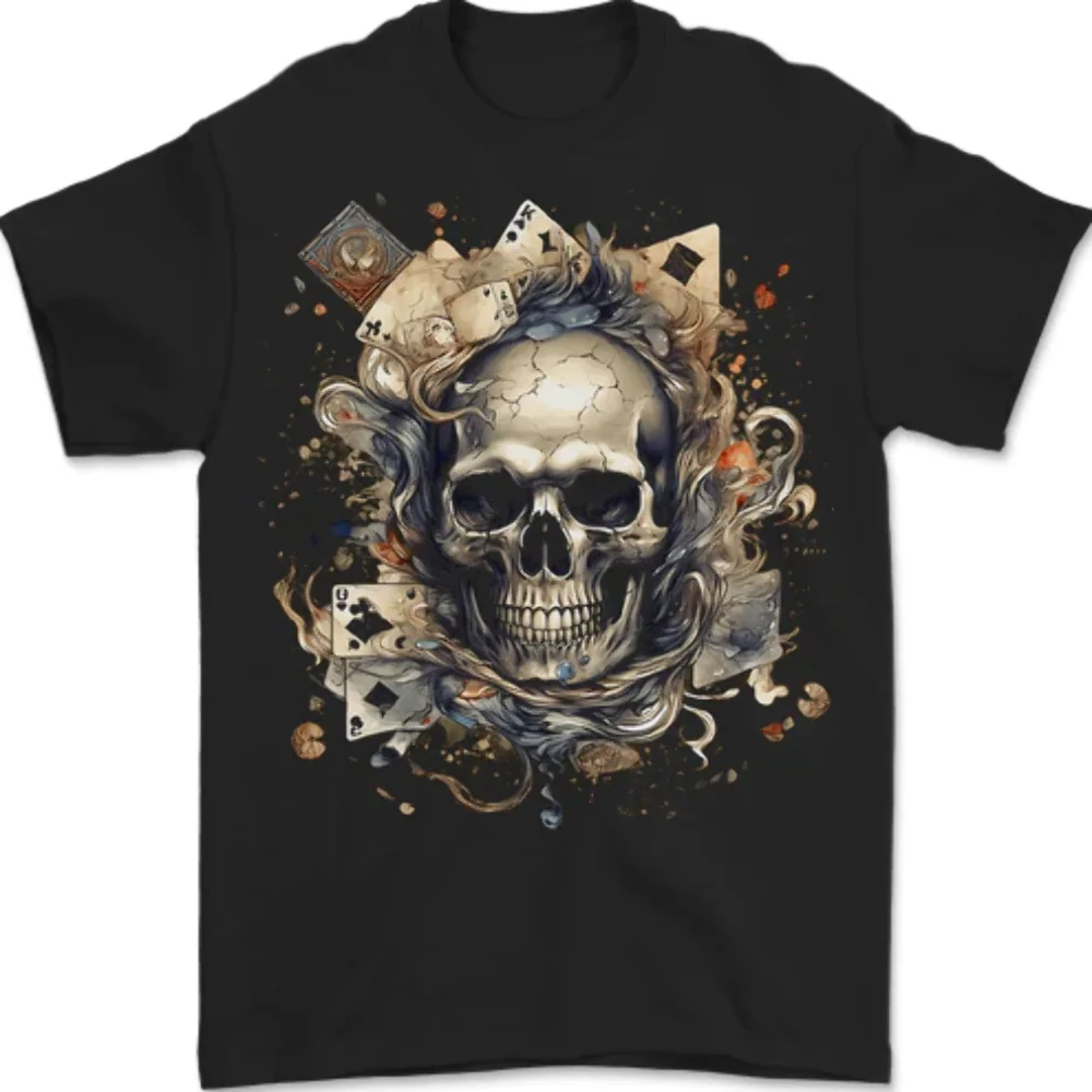 A poker skull playing cards mens t shirt 100% cotton