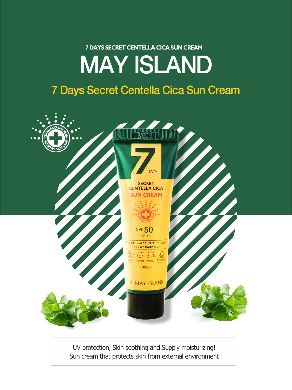 MAY ISLAND 7 Days Secret Centella Cica Sun Cream SPF50+ PA+++ 30ml [Acne|Cica|UV Proteciton|Sun Block|Moisturizing|UVA|UVB]