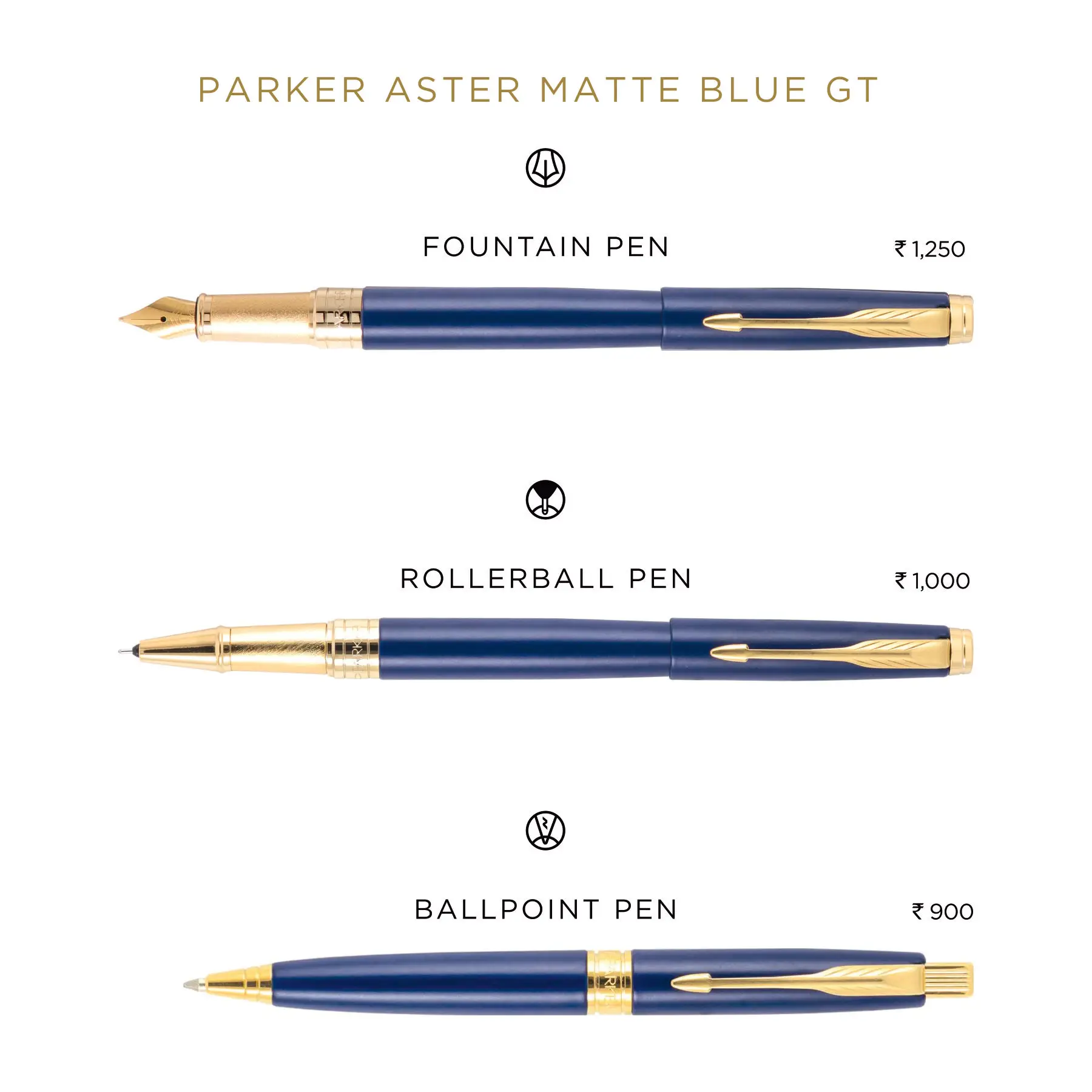 Parker Aster Customized Corporate Gift Set Includes Black GT Fountain Rollerball Ballpoint Pens 0.5 mm Metal Writing Parker Cute