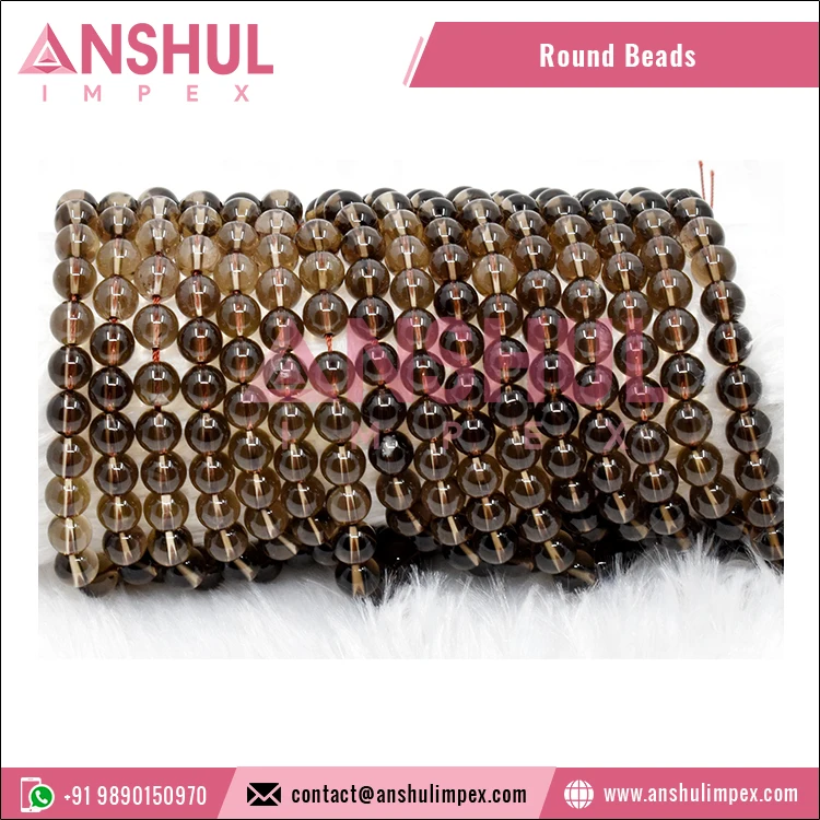 Indian Exporter of Good Quality Glossy and Smooth 12mm Smoky Quartz Gemstone Round Loose Beads at Factory Price