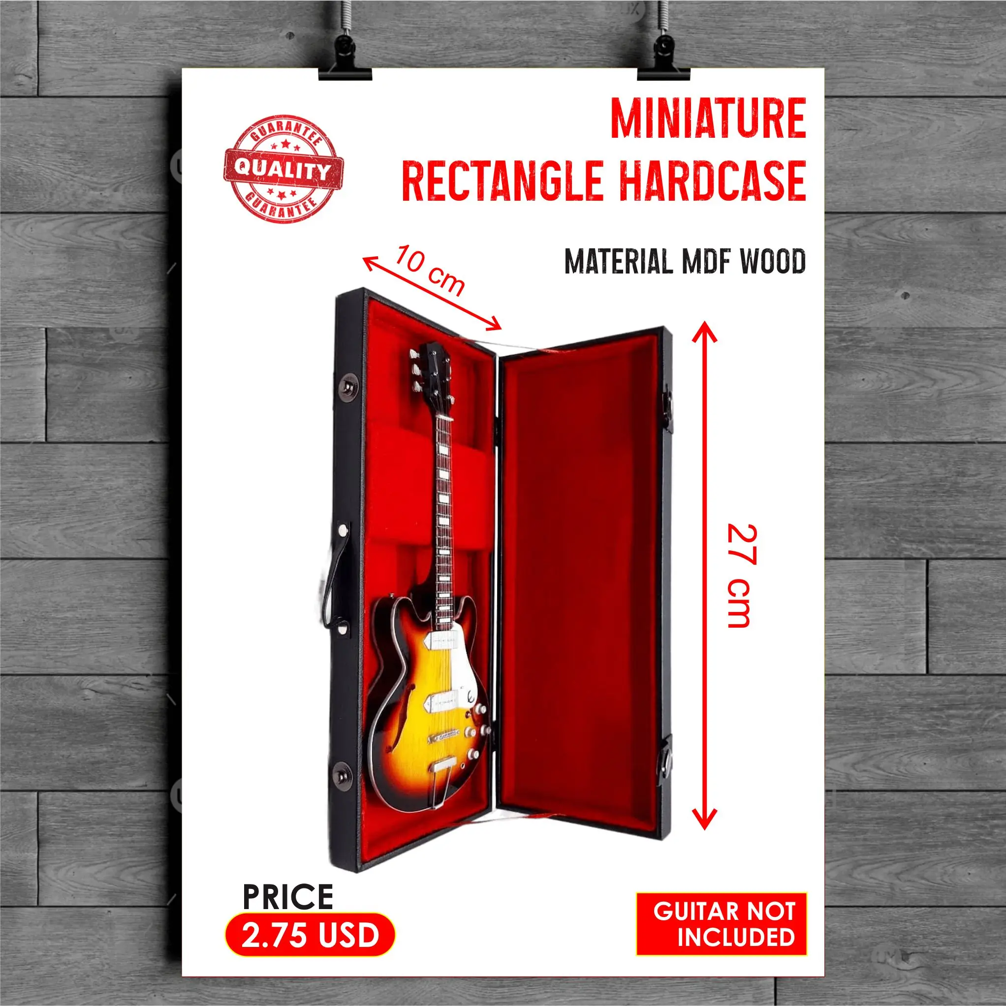 Miniature Hardcase Rectangle For All model Miniature Guitars Exclusive 25 cm