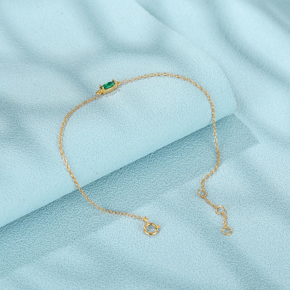 CANNER Simple S925 Sterling Silver Single Marquise Green Zircon Opal Stone Adjustable Bracelet For Women Jewelry 18K Gold