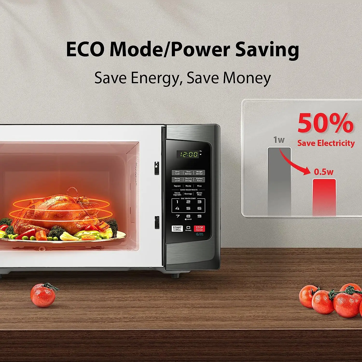 EM925A5A-BS Countertop Microwave Oven 0.9 Cu Ft With 10.6 Inch Removable Turntable 900W 6 Auto Menus