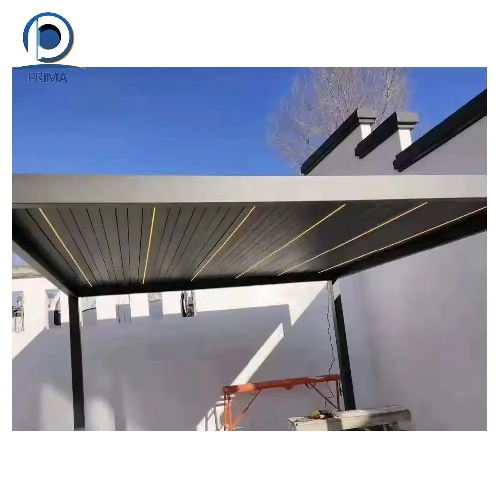 Prima Modern Designs Gazebo Bar Swimming Pool Electric Pergola Roof Motorized Louver Waterproof Free Standing Aluminum Pergola