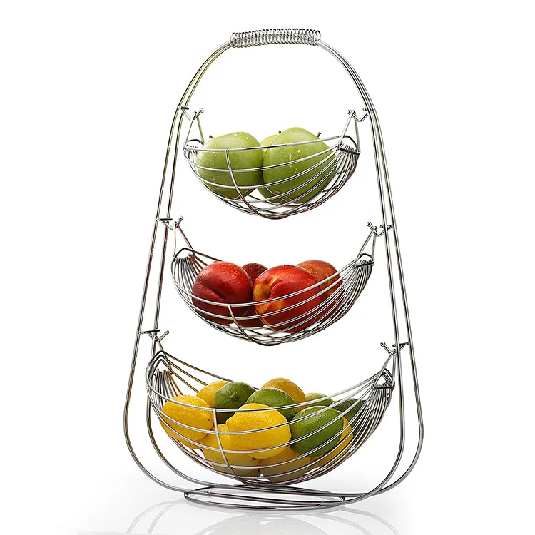 Hot Selling  Kitchen Storage Fruit And Vegetable Basket  Countertop Iron Mesh Metal Wire Banana Hanger Fruit Basket