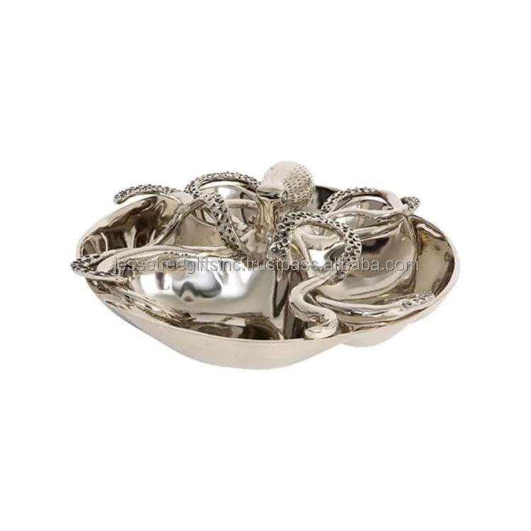 Metal Serve Bowl With Shiny Polish Finishing Round Shape Octopus Design on Top High Quality For Serving Wholesale Price