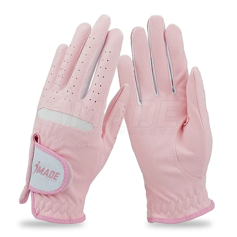 Ladies pink color golf gloves synthetic leather washable gloves for woman