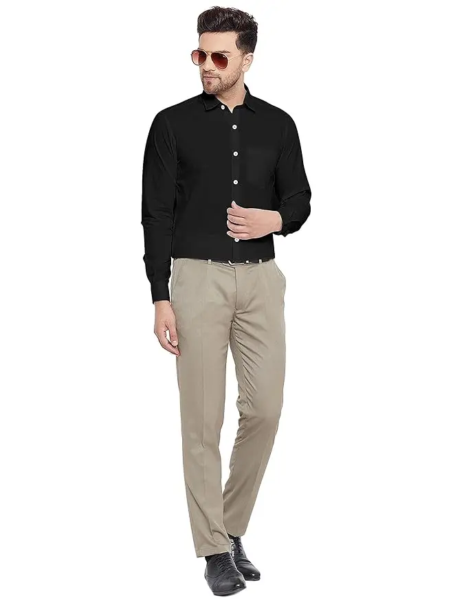 High Demand Black Polycotton Formal Shirt for Men New Design with Stripe Pattern for Office Wear Direct Export from India