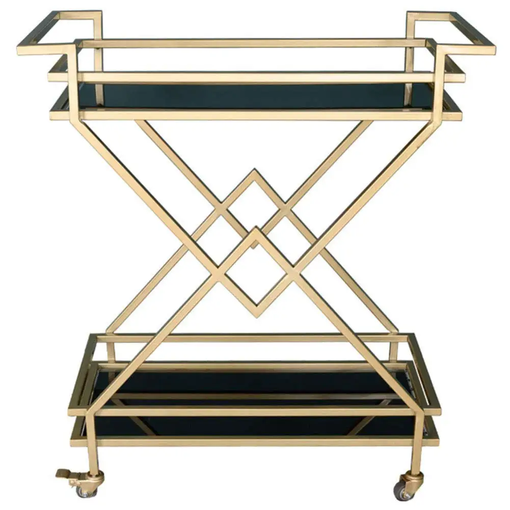 New Arrival Look Table Golden Finished Hotel Restaurant Furniture Luxury Golden Metal Kitchen Food Serving Bar Cart Trolley