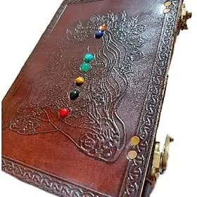 Handmade Leather Journal Notebook Seven Stone Chakra Crystal Healing Large