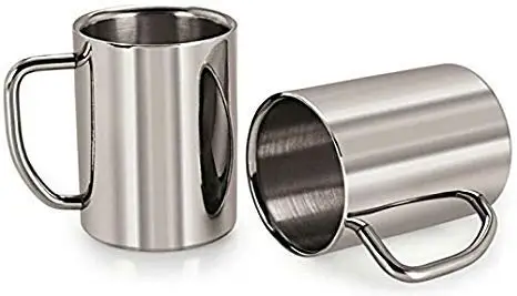 High Quality Material Stainless Steel Double Walled Glossy Coffee Mug Jumbo Pack of 2 (300 ML Each) Use For Drinking