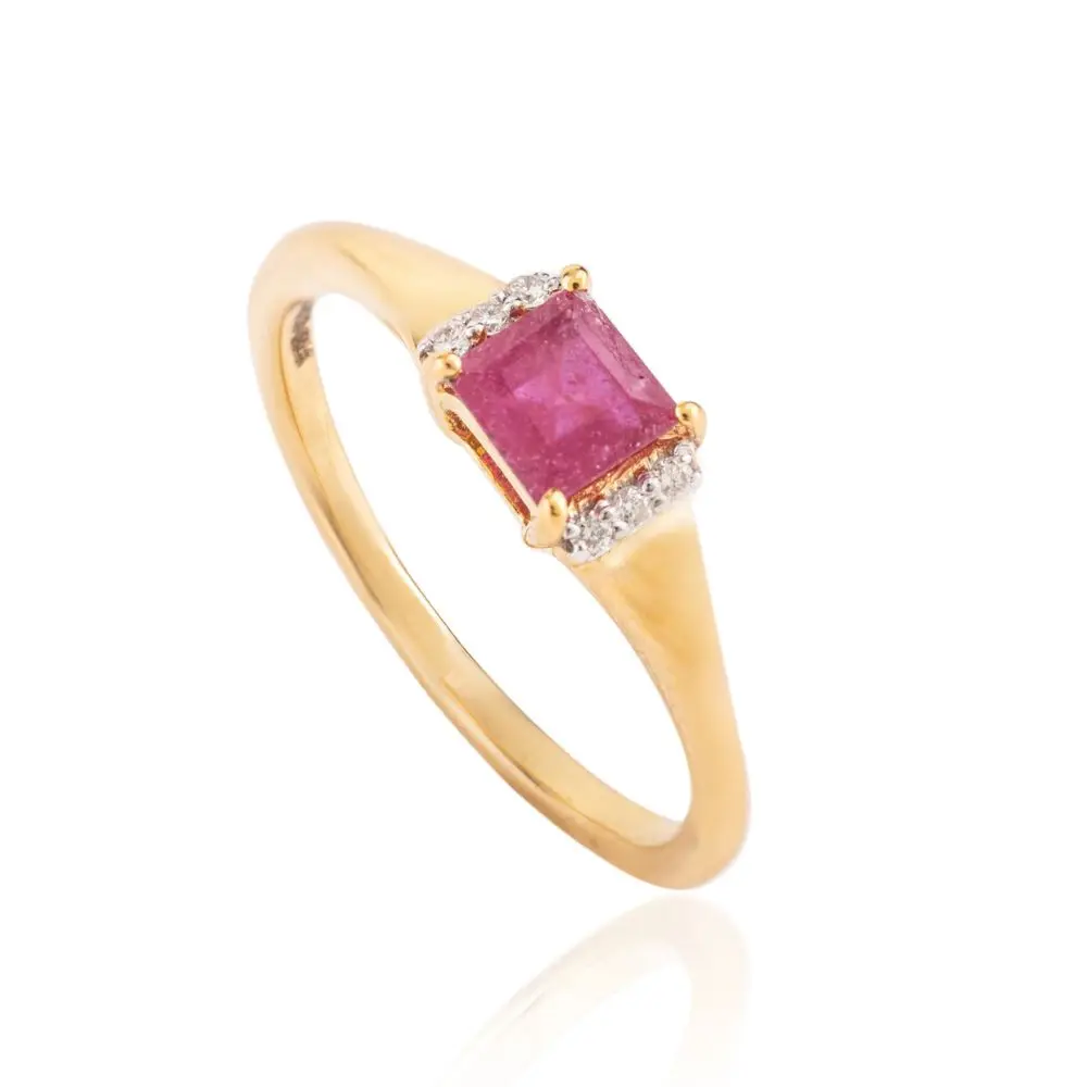 Best Selling Product Natural Cushion Shape Ruby and Diamond Engagement Rings in 18K Solid Yellow Gold Fine Jewelry Rings