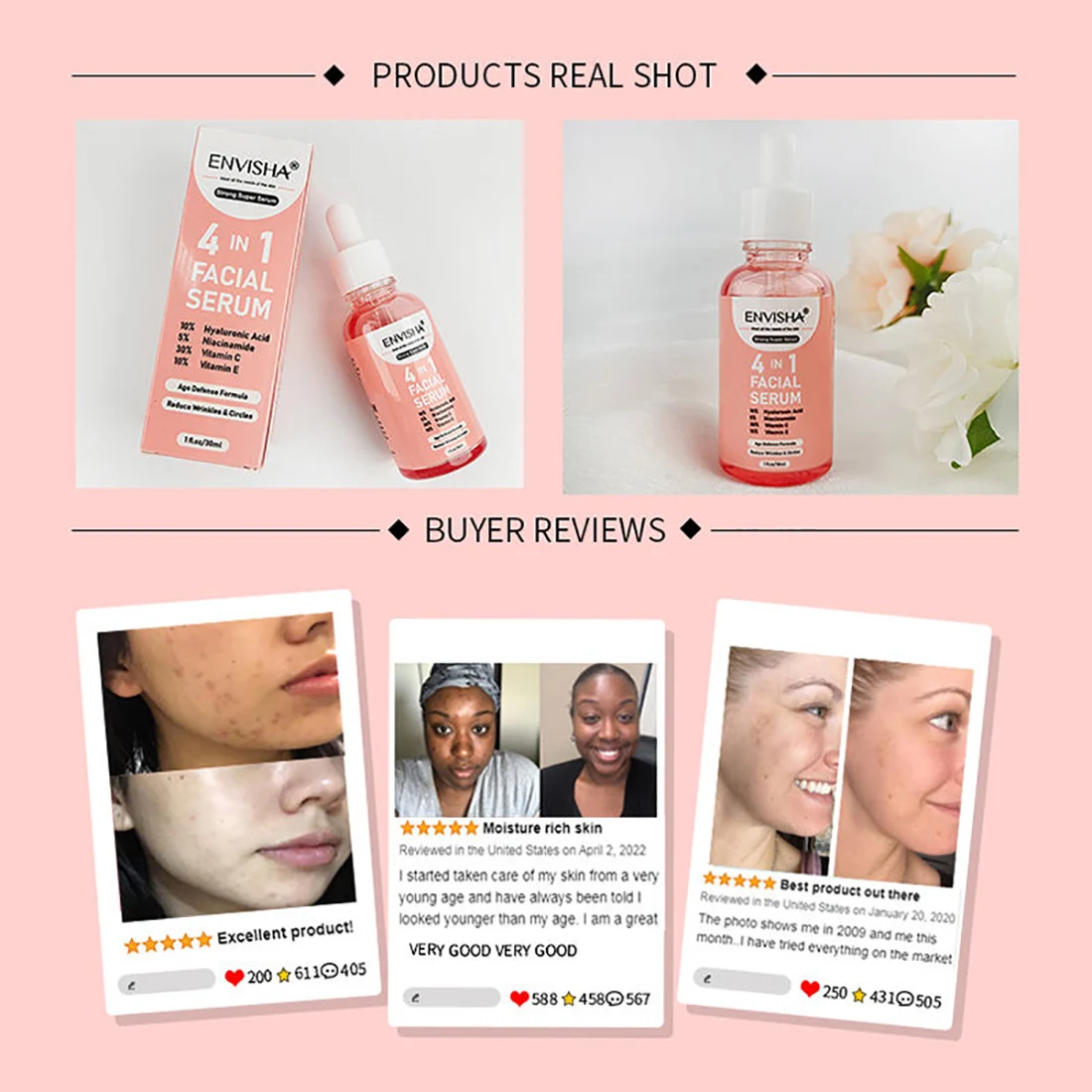 New Skin Care Serum Facial 4 in 1 Whitening Anti Age Face Serum with 30% Vitamin C 5% Niacinamide 10% Vitamin E Serum