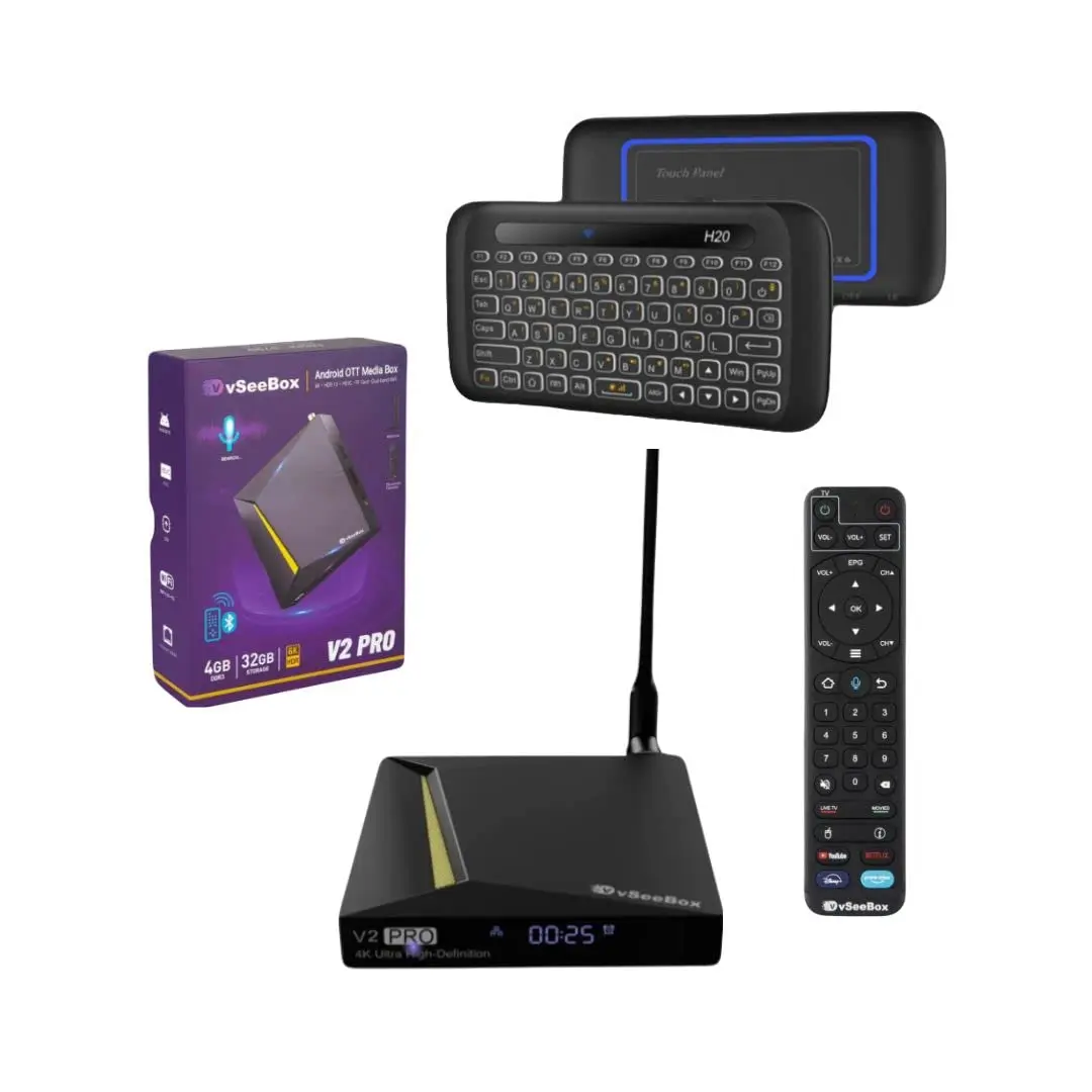 Купить 50 получить 20 бесплатных новых оригинальных 2023 vSeeBox V2 Pro с голосовым пультом (4 ГБ оперативной памяти + 32 ROM)