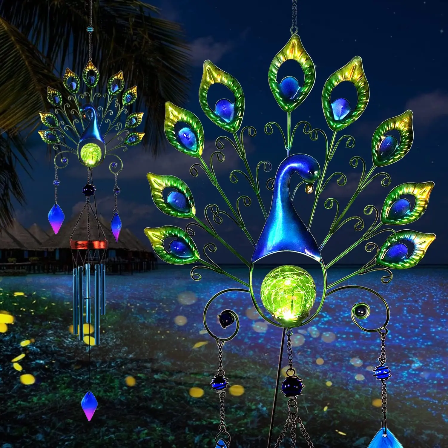 New Solar Peacock Wind Chimes Light Iron Art Sun Lawn Cast Light Outdoor Garden Decoration Waterproof Courtyard Light Wind Chime