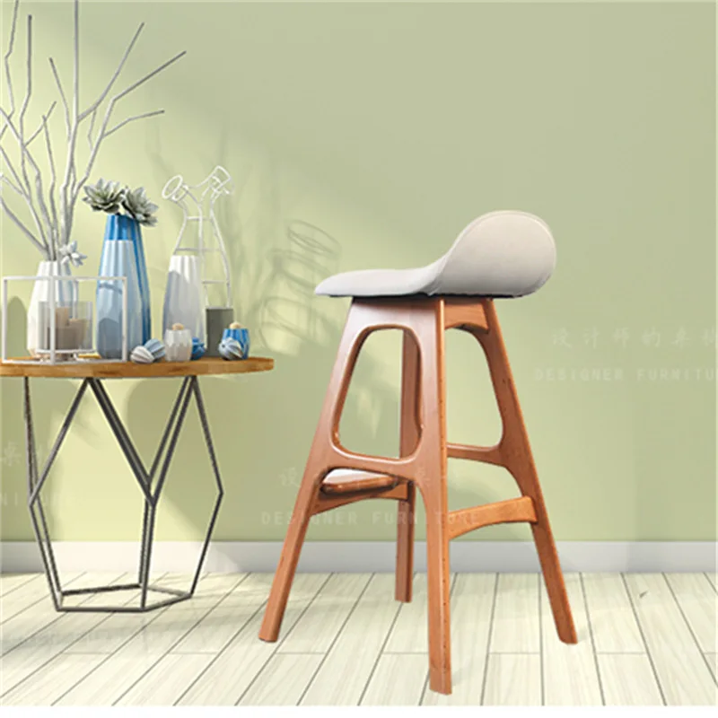 Custom luxury solid wood bar chair Nordic style home furniture bar stool with back stool simple modern upholstered bar chairs