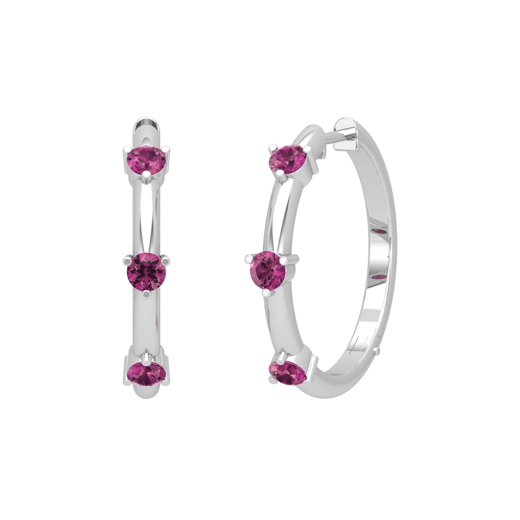 Designer Natural Pink Tourmaline Hoop Earrings Round Modern Elegant Gemstone Earrings For Women For Regular Wear 18K Gold H-VS