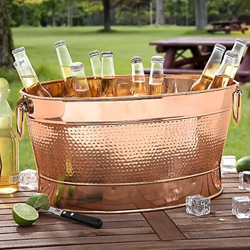 Copper Hammered Stainless Steel Oval Champagne Cooler Ice Bucket For Storage Wine Beer Ice Cube For Parties Decor