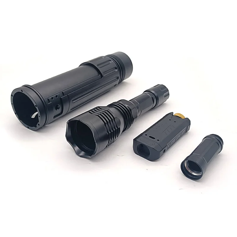 Mass Production OEM Aluminum Flashlight Housing Battery Tube Black Anodized Custom CNC Machining Parts