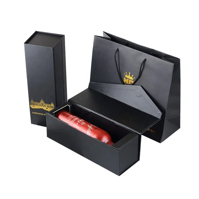Customized luxury black magnetic whisky wine gift box champagne vodka packaging wine box