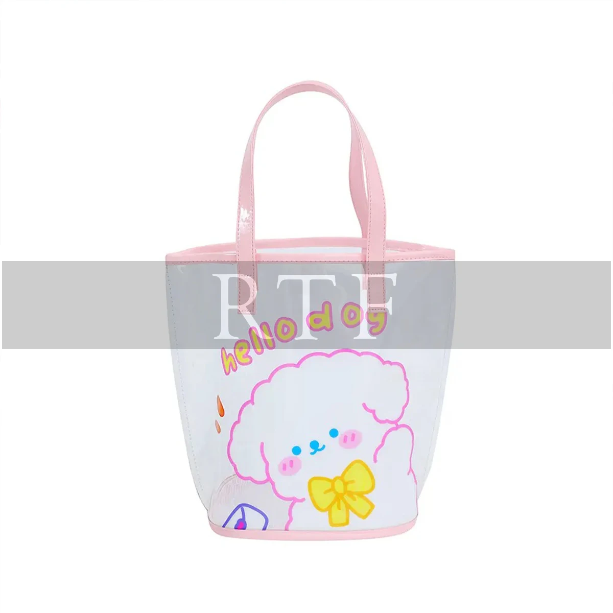 Summer new cartoon transparent PVC handbag girl Jelly shoulder bag large capacity can drain net bottom beach bag by Raw to Fine
