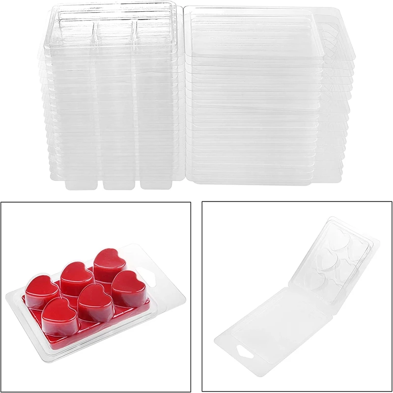 5 or 6 or 10 cavity snap bar clamshell  50 Packs Clear  Wax Melt Clamshells for Wickless wax melt packaging  snap bar clam shell