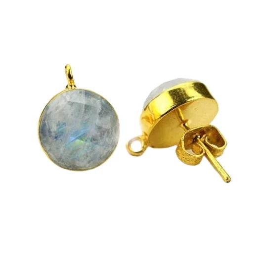 24k Gold Plated Natural Gemstone Brass Earrings Post Set Studs Loop Open Bail Earrings For Woman Ear Studs Wholesale Jewelry Diy