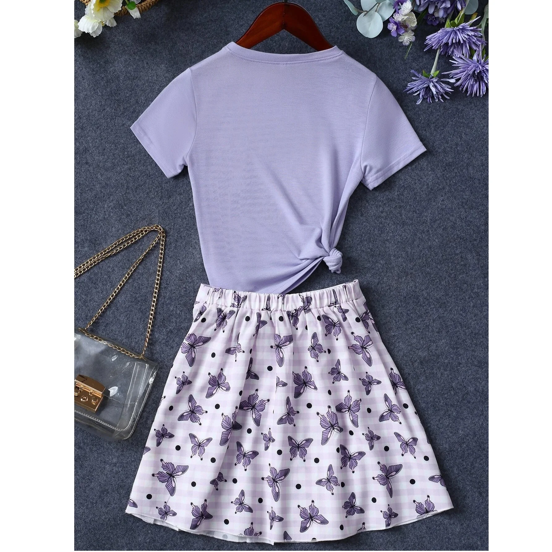 Girls Top and skirt two pieces fashion clothing set  Kids children floral leopard graphic printed clothing set  Girls dresses