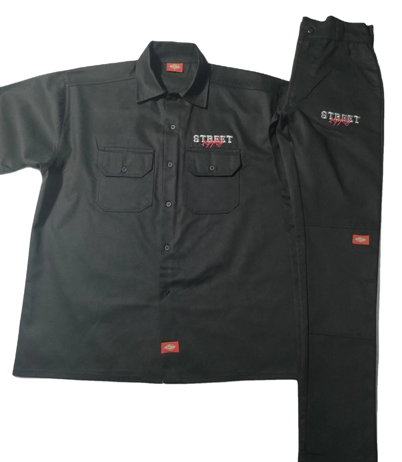 Wholesale OEM new  Arrival Black Cotton Made Custom Workwear Working Uniform Dicki Suits New Short Sleeve 2 Piece Mens set