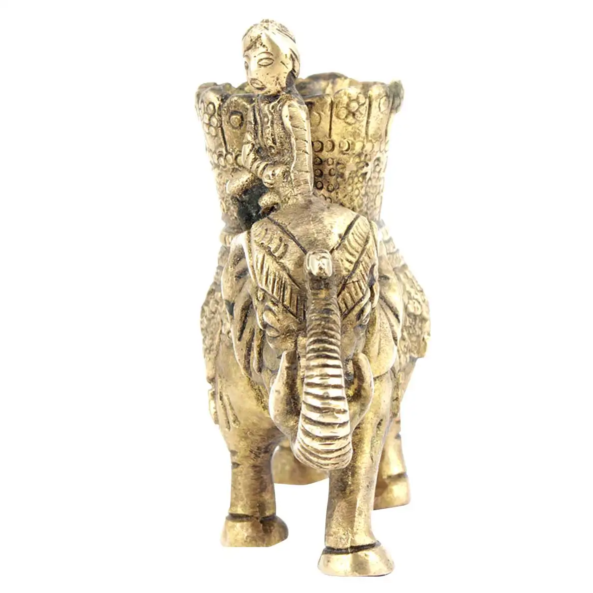 Handmade Indian Brass Golden Elephant with Mahawat Sculptures Figurine Statue Home Decor Gift Items Size: 10 x 13 cm SBA-491