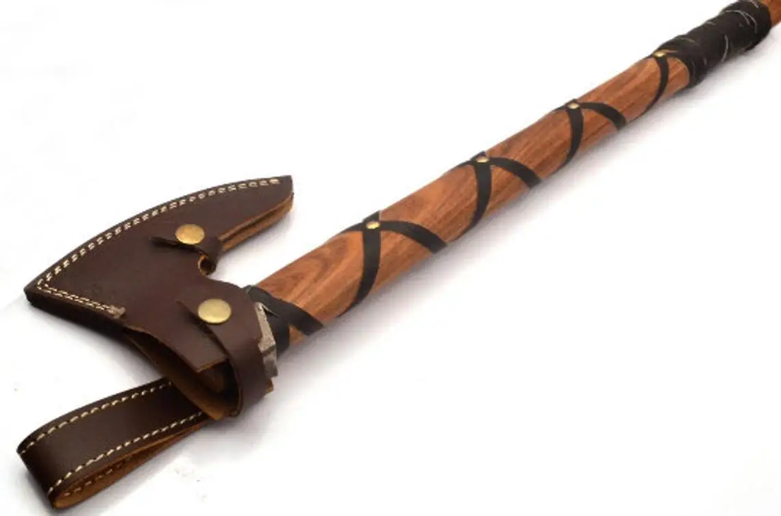 Custom Handmade Corban Steel Viking Camping Tamahawk Hatchet Axe With Wood Handle +Leather Sheath Christmas day Gift