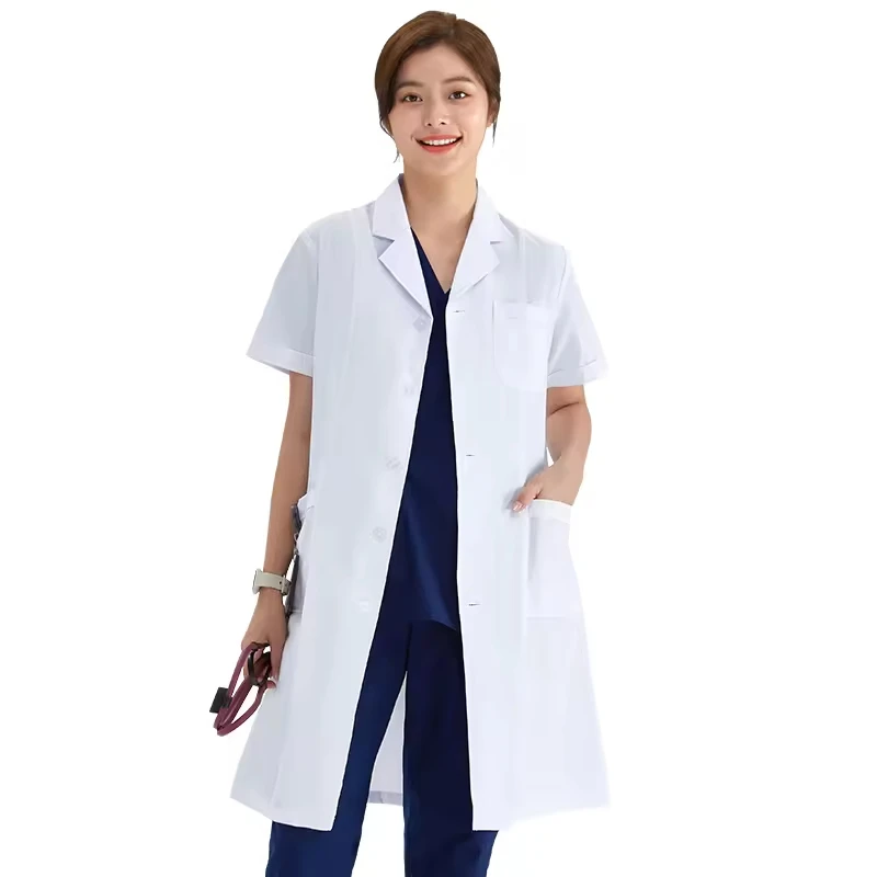 Hospital Gown Coat  Long Sleeve Tops Pants Lab Coat White Uniform  Customizable Logo Lab Coat