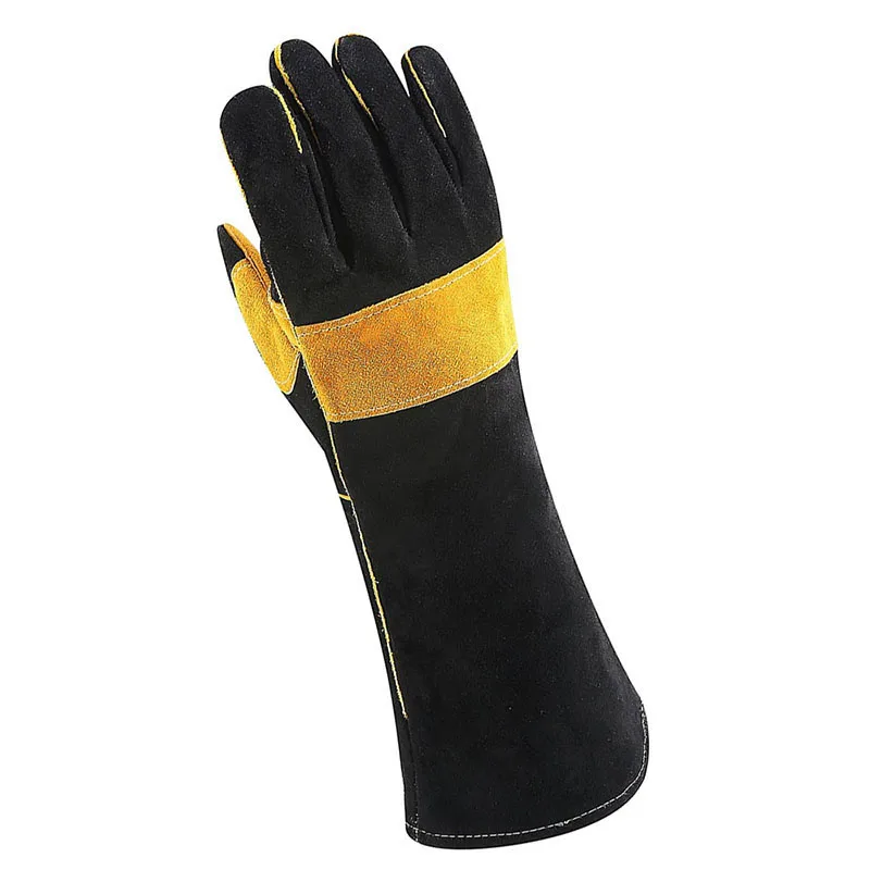 Pakistan Made Flexible Soft Welding Flame Fire Deerskin Leather Work Welding Gloves With Split Cowhide Cuff Gloves