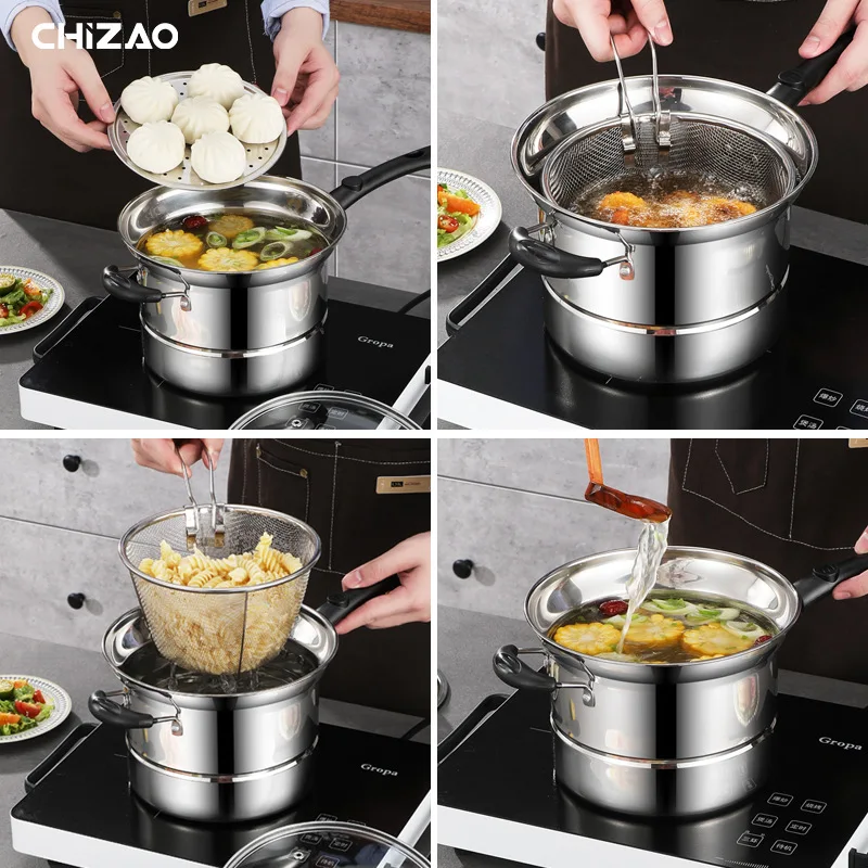 Hot-selling Korean Stainless Steel Noodle Soup Pot Steamer with Filter Used for Steaming Frying Cooking