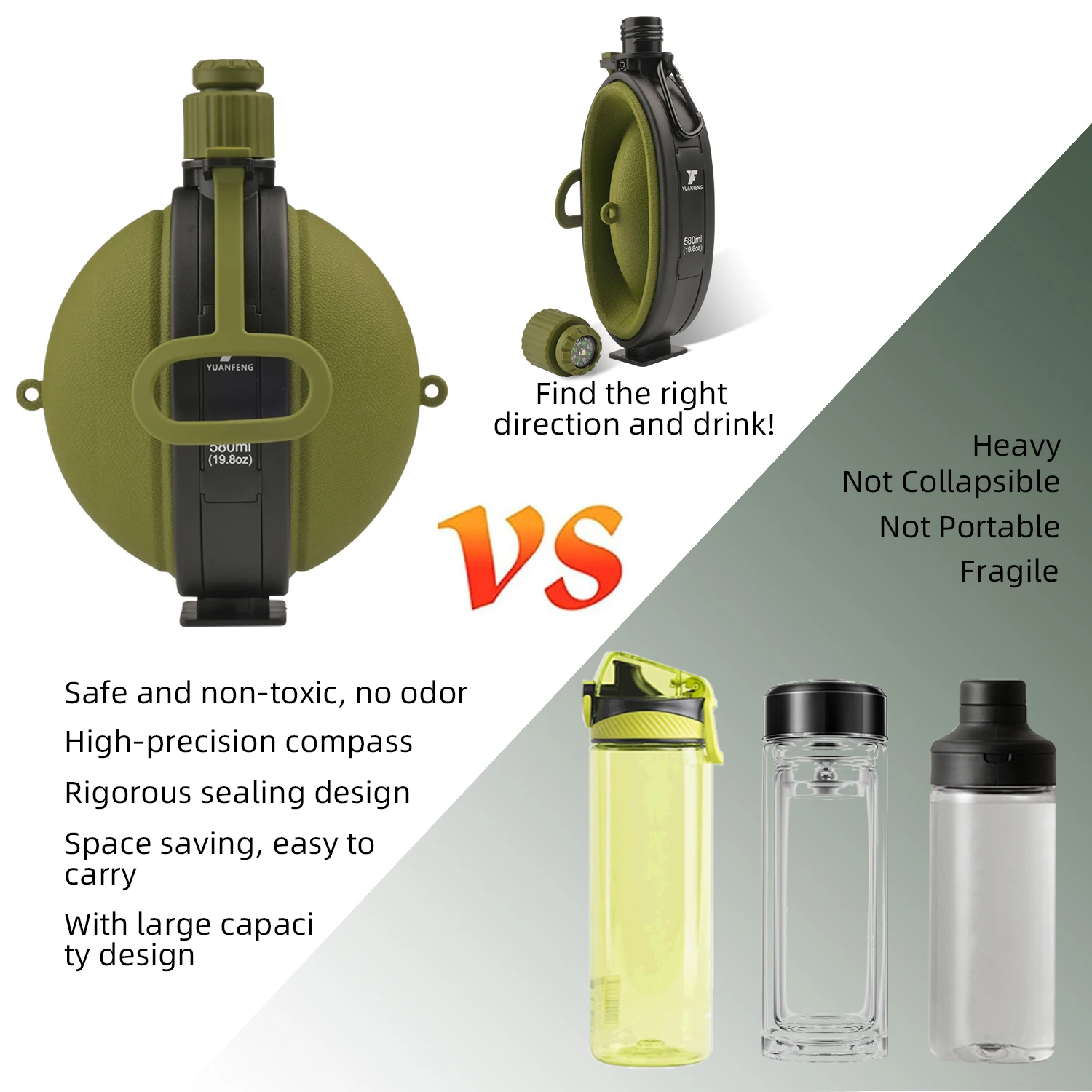 Sport Gym Drink Bottle Foldable Portable BPA free 100% Food Grade Silicone Collapsible Outdoor Water Bottle