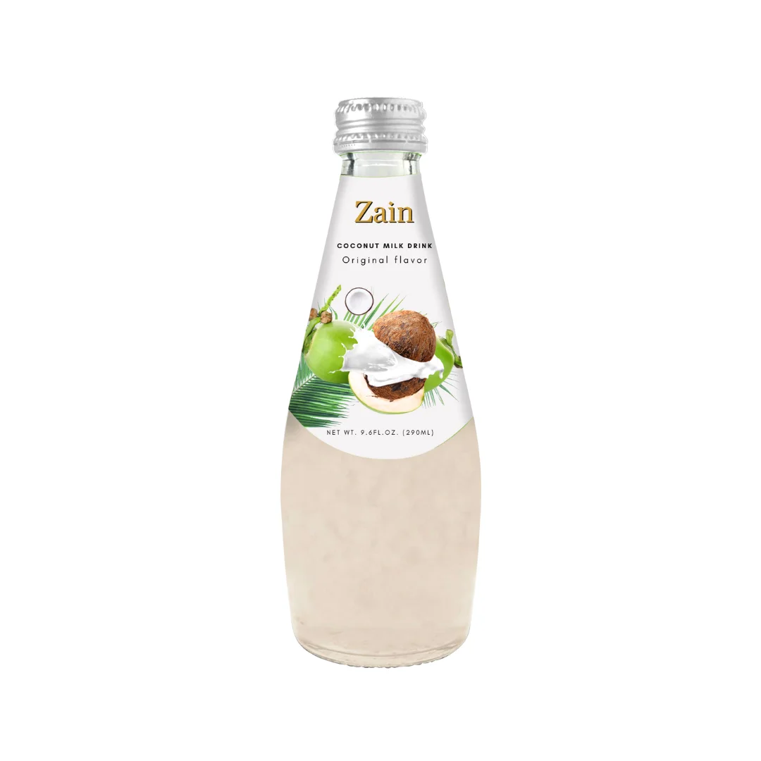 Zain Origin Coconut milk drink with nata de coco  Glass bottle  290ml / 9.6 Fl. OZ  of Ajintai Beverages Soft Drinks AjintaiZen