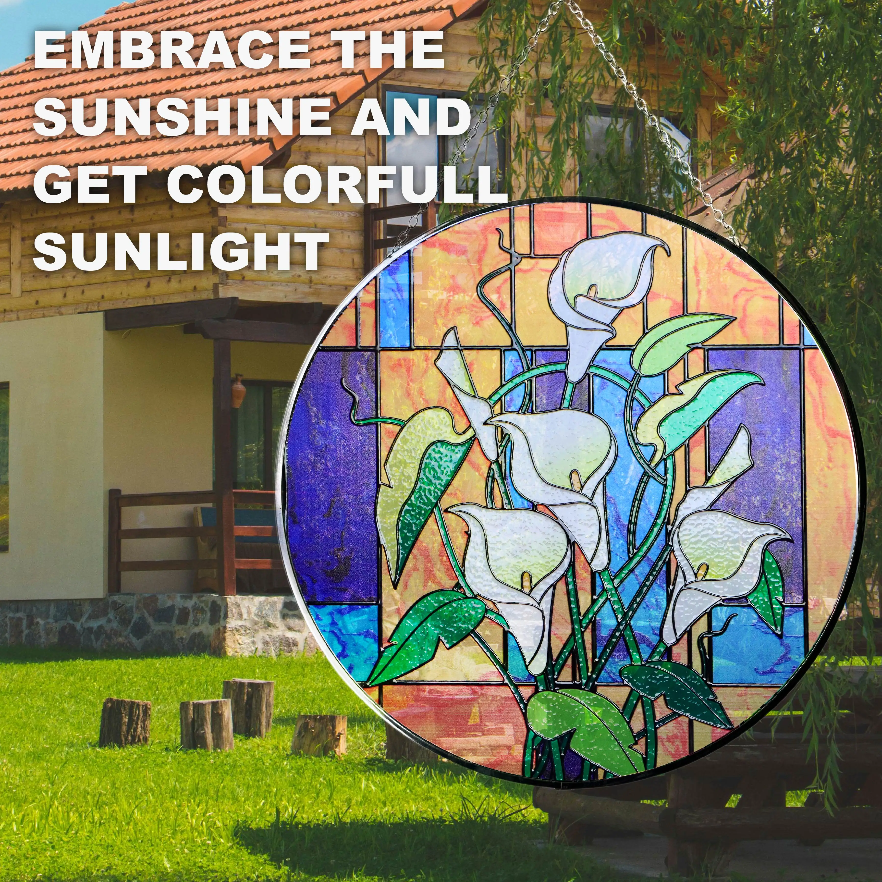 Handcrafted Garden-Themed Stained Glass Window Hanging - Brighten Your Space with Elegant Art
