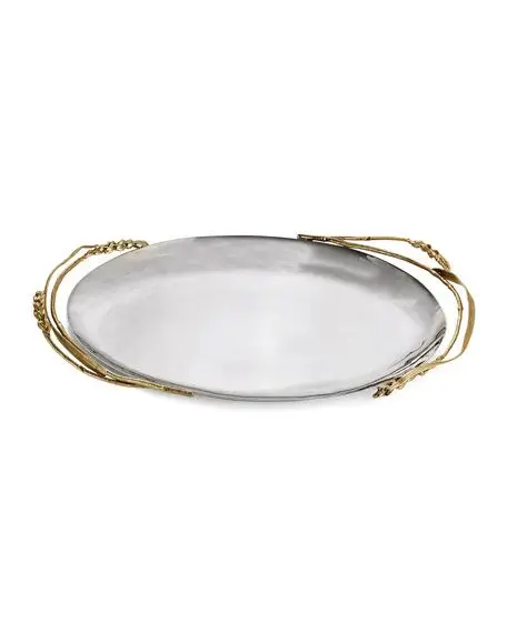 Luxury handmade round plate dish stainless steel round large tray