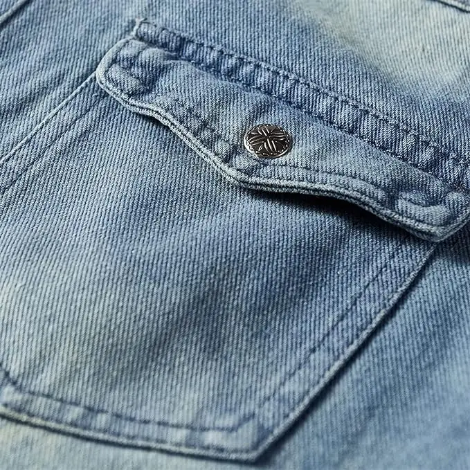 Mens custom oversized fit washed black clothing denim shirts with pocket Snape Button Custom Design denim shirt