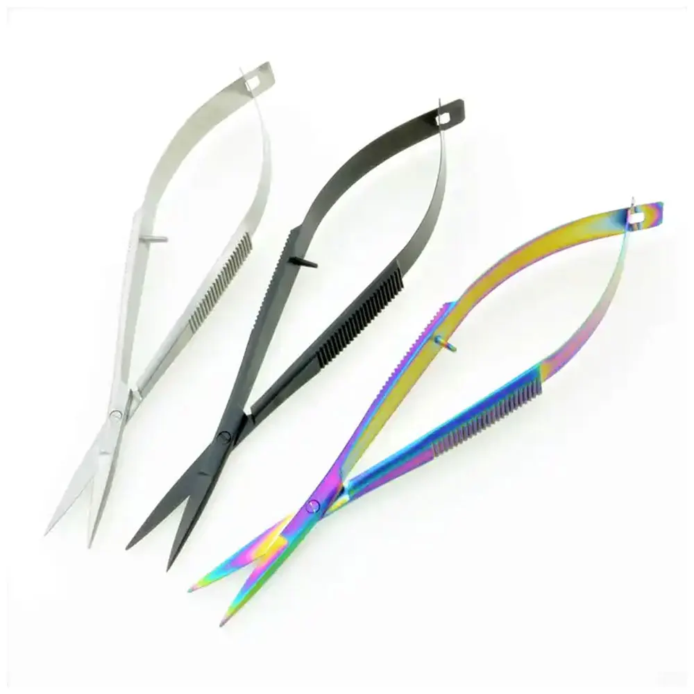 Precision Micro Scissors 12cm - Stainless Steel Spring Handle for Facial Hair, Nostril, Eyebrow Trimming - Straight and Curved