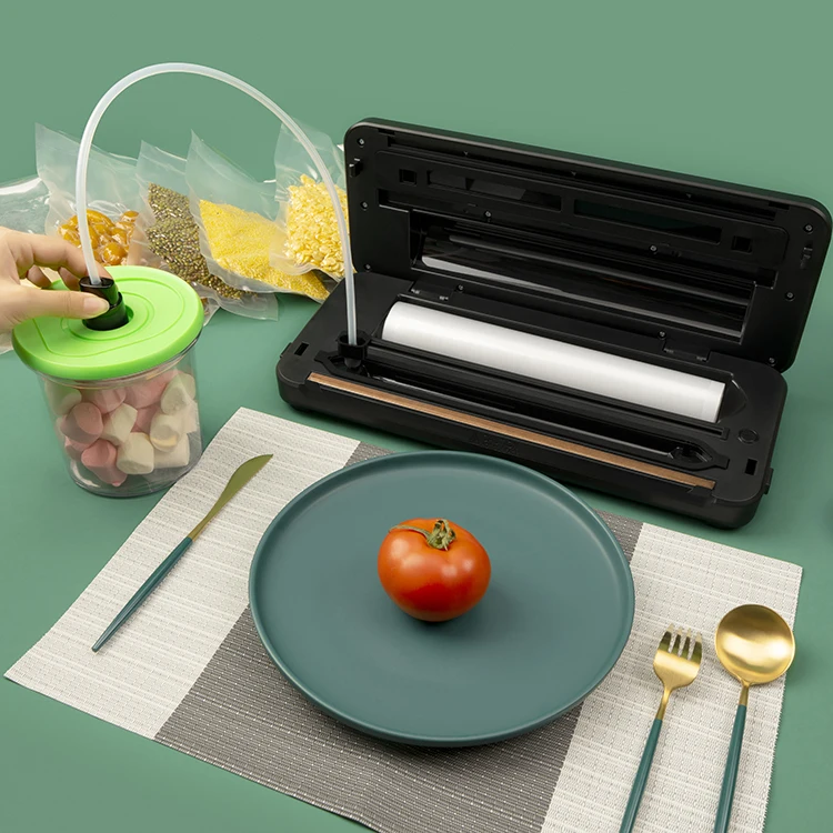 Food Vacuum Sealer with Built-in Cutter and Roll Bag Storage for Dry and Moist Food Preservation Starter Kit for Food Storage