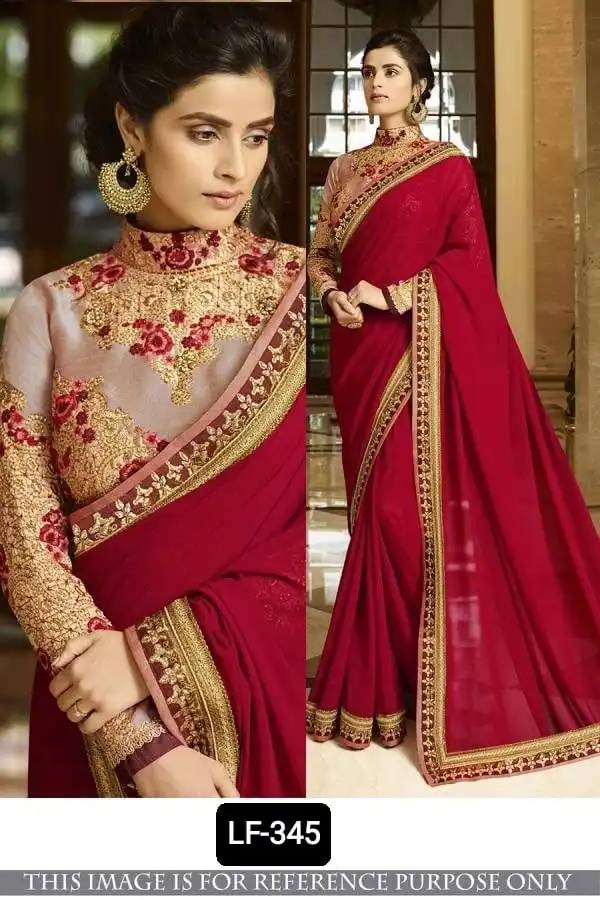 Heavy Designer Wear Pure Georgette Saree with Embroidery and Stone Work and Lace Border Saree for Festival Wear Fancy Saree