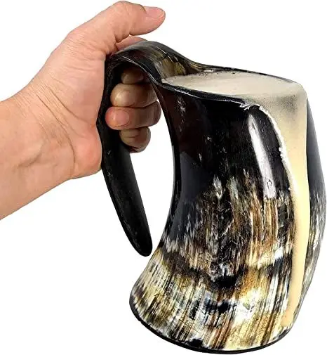Indian Natural Buffalo Horn Mug Polished Cow Horn Tankards Viking Drinking Horns for Coffee and Tea