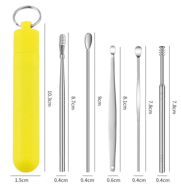 Wholesale High Quality 6pcs Ear Wax Cleaner Removal Kit Stainless Steel Spiral Ear Pick Curette Ear Spoon Cleansing Tool