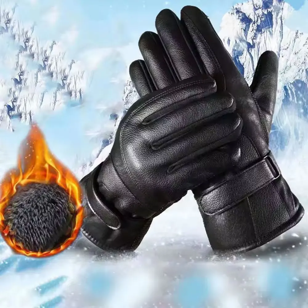 PU Leather Screen Driving Warm Winter Gloves Korean Mittens Men Black Gloves