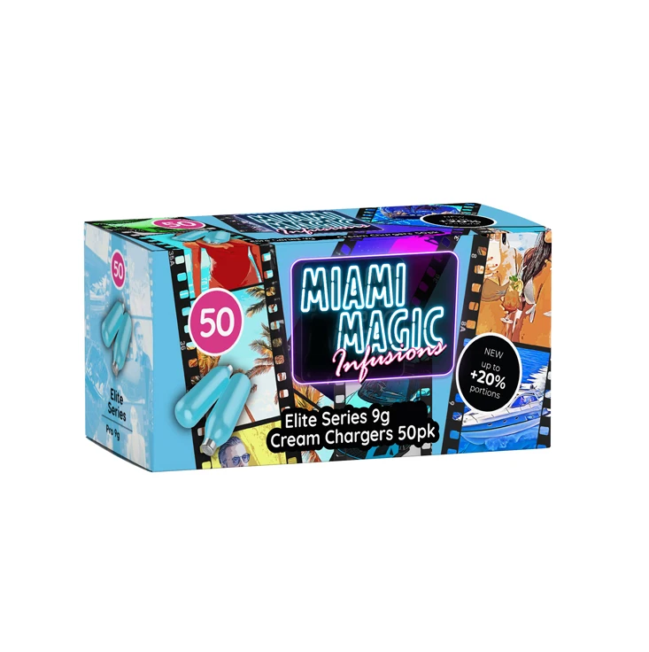 High on Demand Widely Selling Dessert Making Tool 9g x 50 Pack Miami Magic Whipped Cream Charger from Top UAE Distributor